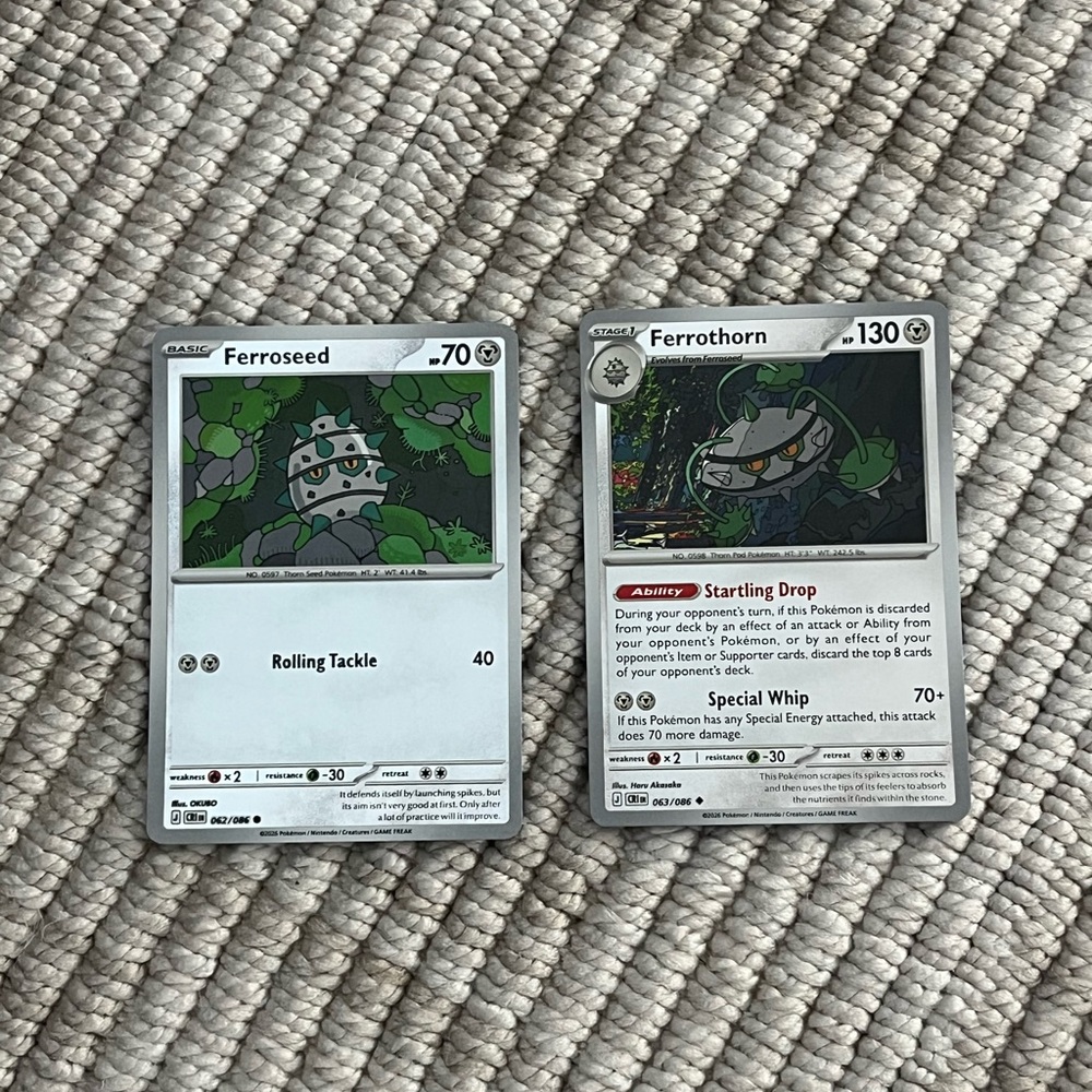 Pokemon Chaos Rising Ferroseed 062/86 & Ferrothorn 063/86 Reverse Holo Cards